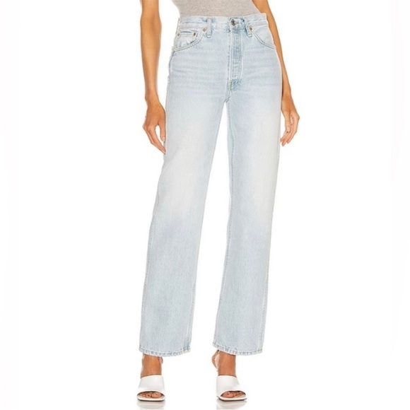 Re/Done 90s High Rise Wide Leg Loose Fit Button Fly Jeans in Rio Fade 27 Ankle - Picture 1 of 15